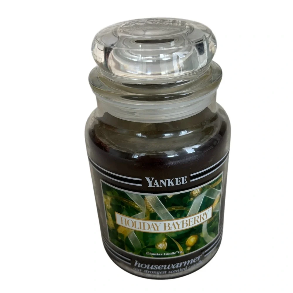 Yankee Candle Jar Black Band Rare Vintage Holiday Bayberry Christmas Dark Green